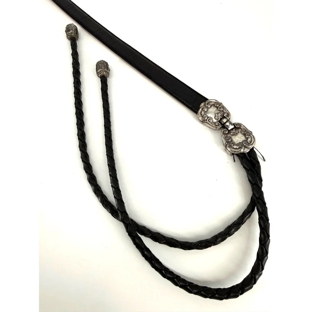 90s VTG Brighton S/M Bolo Western‎ Hip Belt Black Braided Leather Eclectic Gypsy